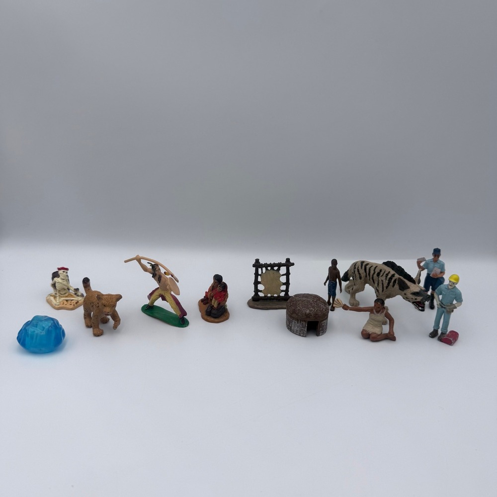 Mixed Lot 12pc Miniature Figures Hyena Lion Cub Tribal Modern Diorama Toys